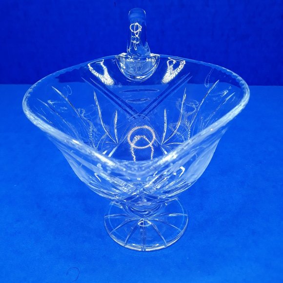 1960s Lead Crystal Gravy Boat Violetta Cut Etched Footed Vintage Heart Leaf Flor - Picture 2 of 13